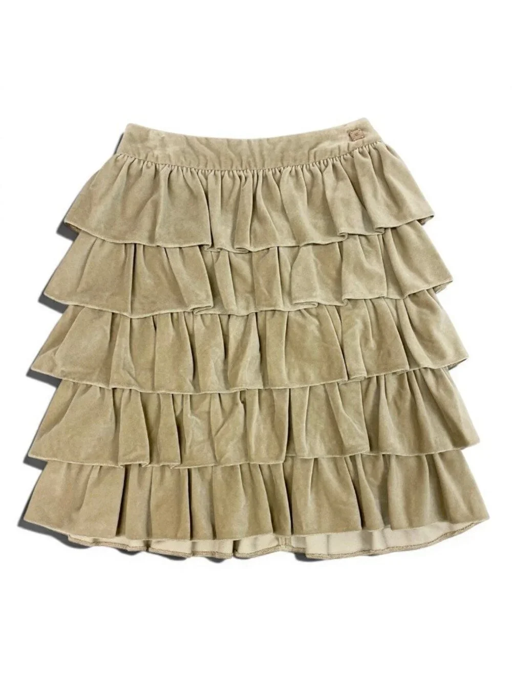 Chanel Velour Ruffles Skirt CC Logo Plate 38 Sizes Beige Cotton